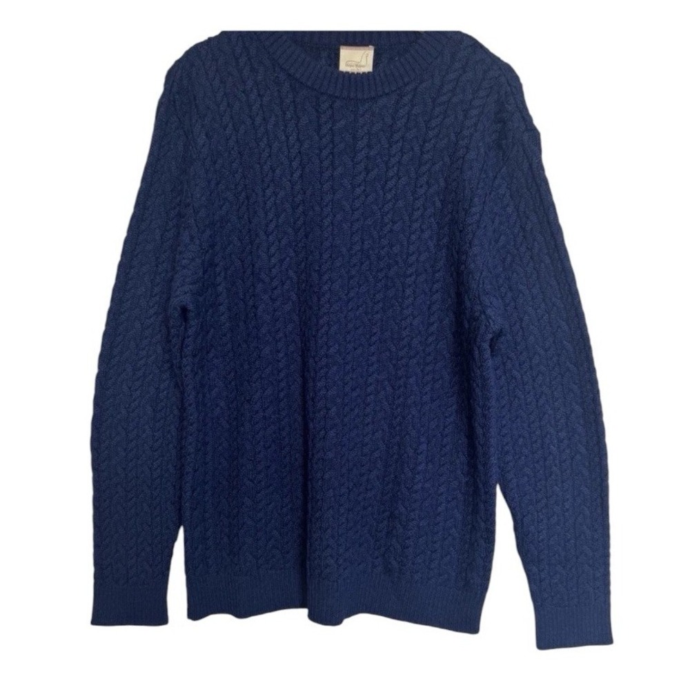 NEW Mon Repos Cable Knit Alpaca Sweater Long Sleeve Crewneck Mens Large Navy